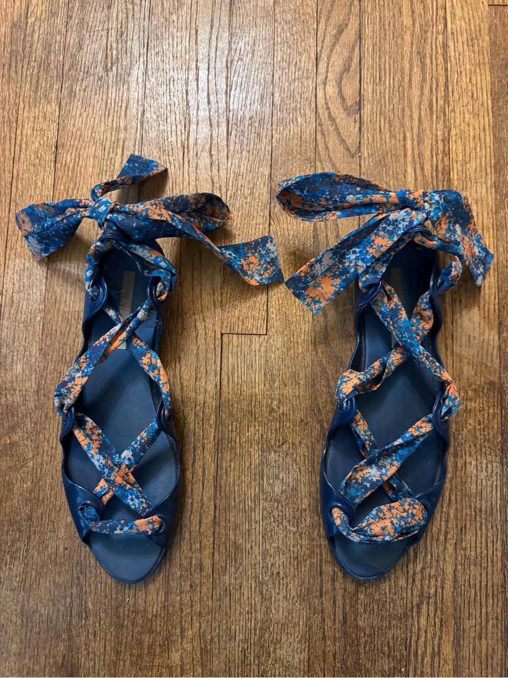 Melissa Navy Jelly Sandals with Orange Floral Tie Straps
